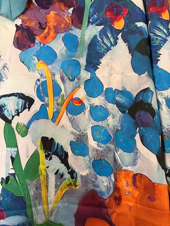 Floral Ruffle V-Neck Blouse in Teal and Multi - Picture 3 of 7